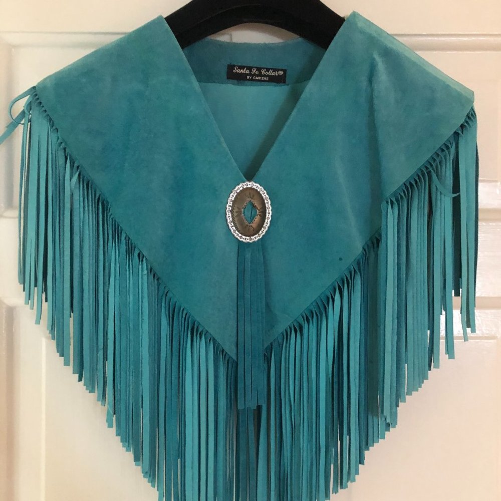 COLLAR, AQUA FRINGE ,with silver decoration